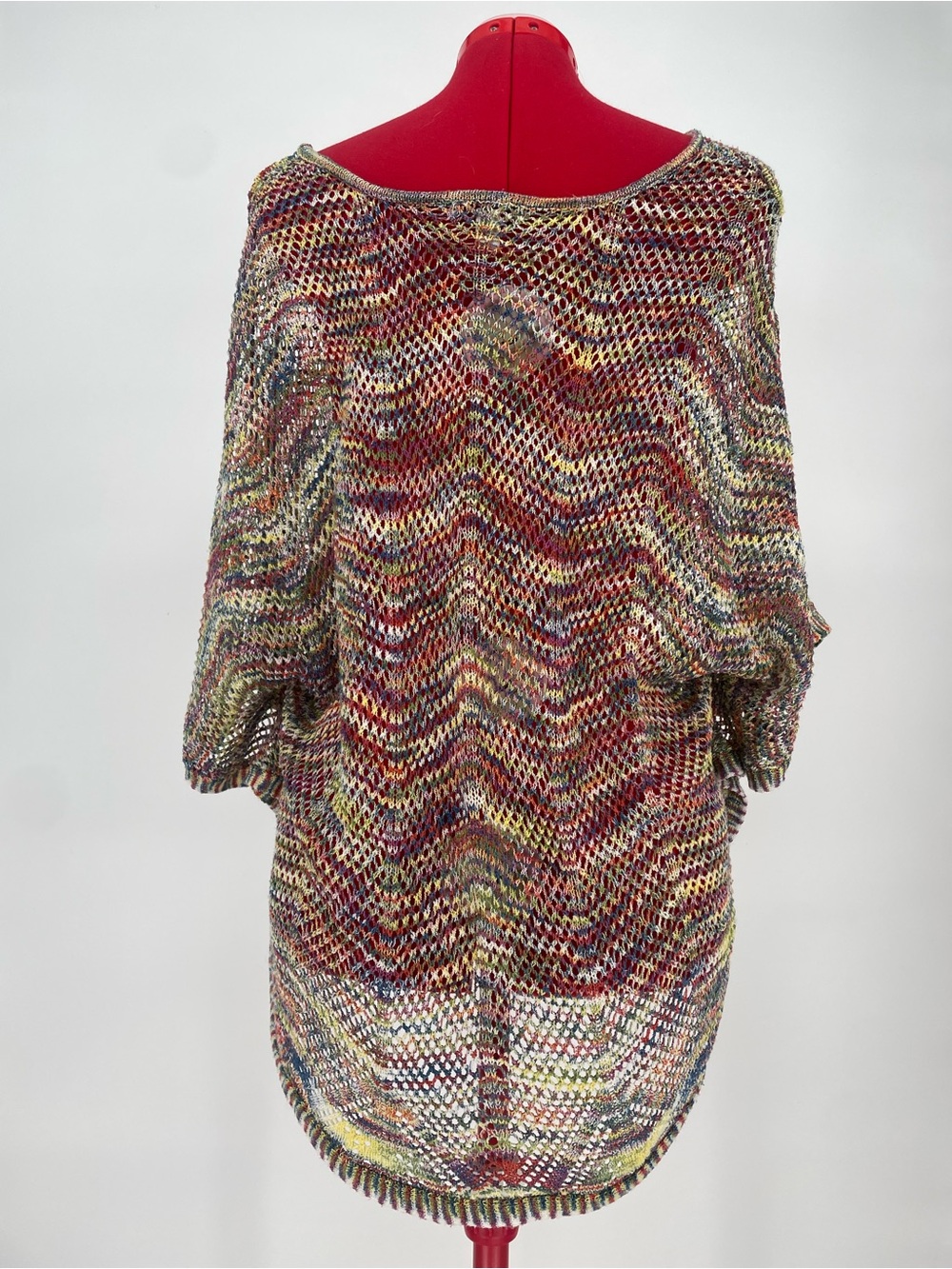 Muted Rainbow Striped Open Knit db Brand Poncho Festival Boho Shawl Tunic Top - Picture 4 of 9